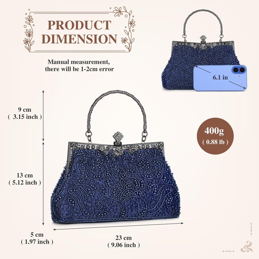 3898 1920s Vintage Beaded Clutch Evening Bags Formal Bridal Wedding Clutch - Picture 4 of 8